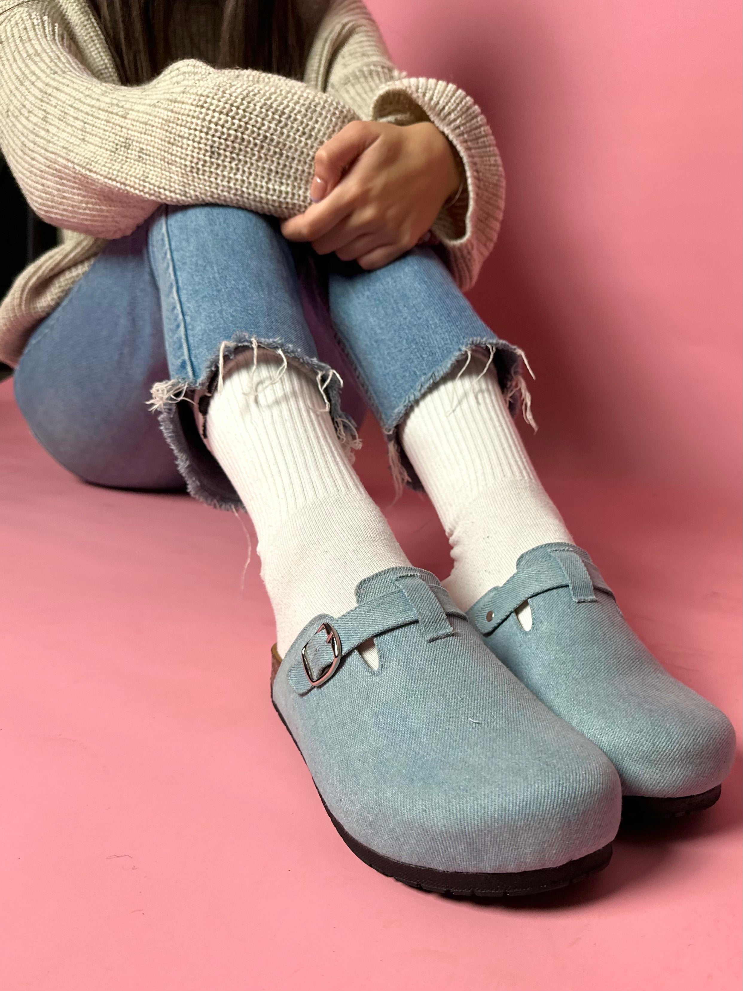 Denim clogs hot sale