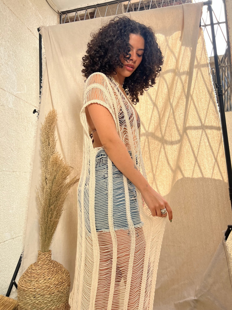 Beige Beach Coverup Long Cardigan - Mii