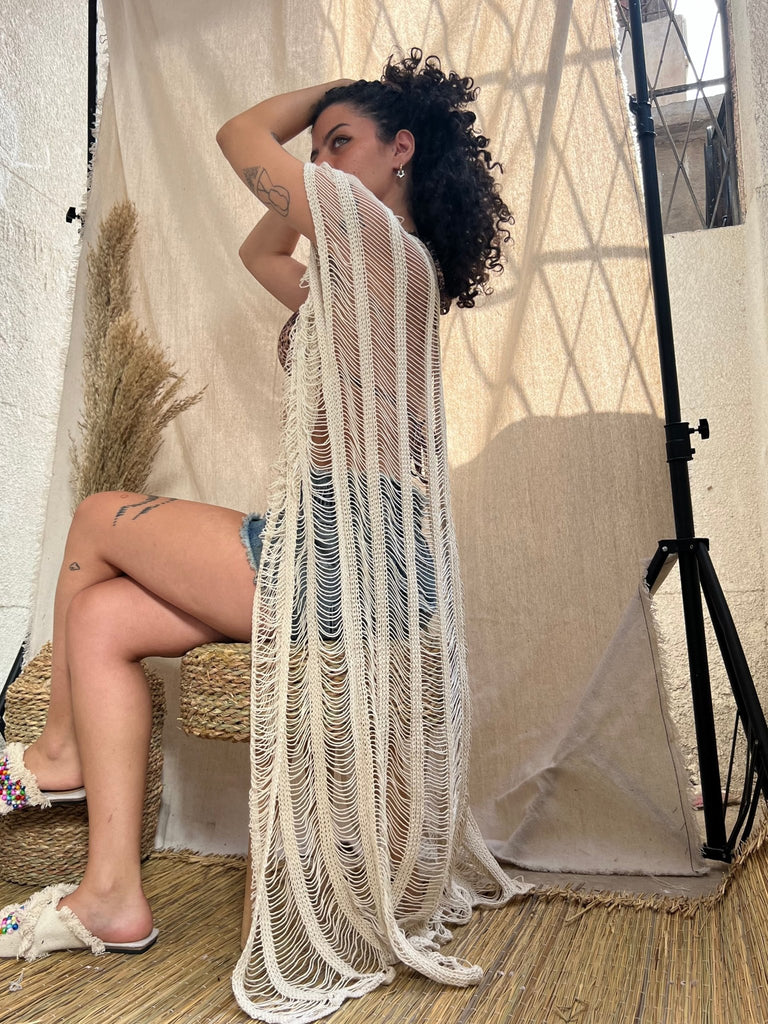 Beige Beach Coverup Long Cardigan - Mii