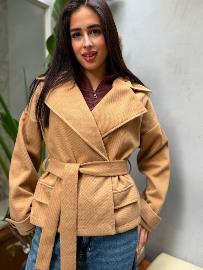 Beige Belted Wool Jacket - Mii