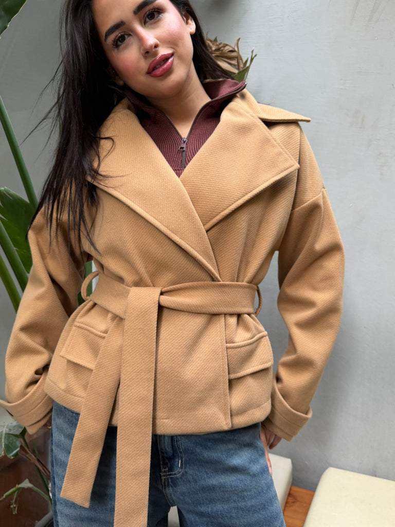 Beige Belted Wool Jacket - Mii