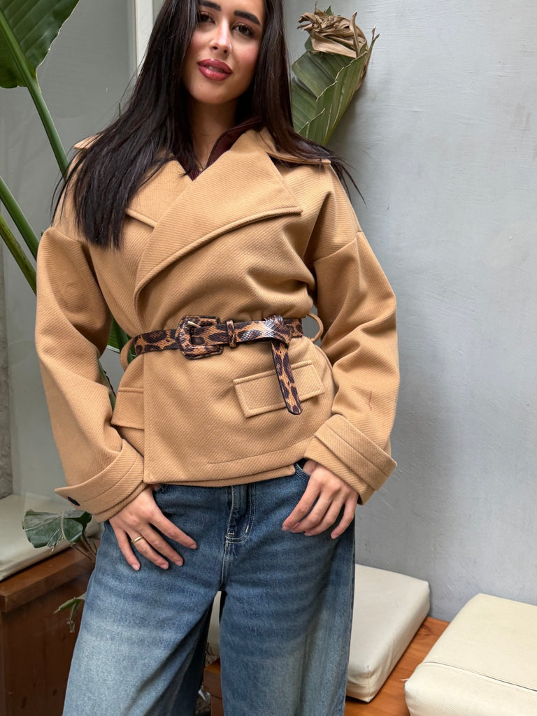 Beige Belted Wool Jacket - Mii