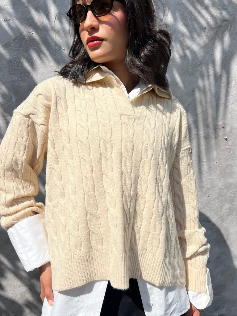 Beige Braided Pullover - Mii