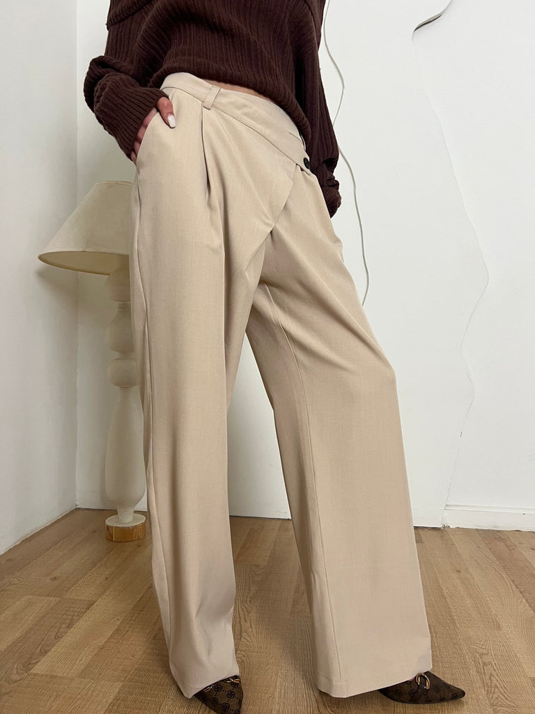 Beige CrissCross Waist Pants - Mii