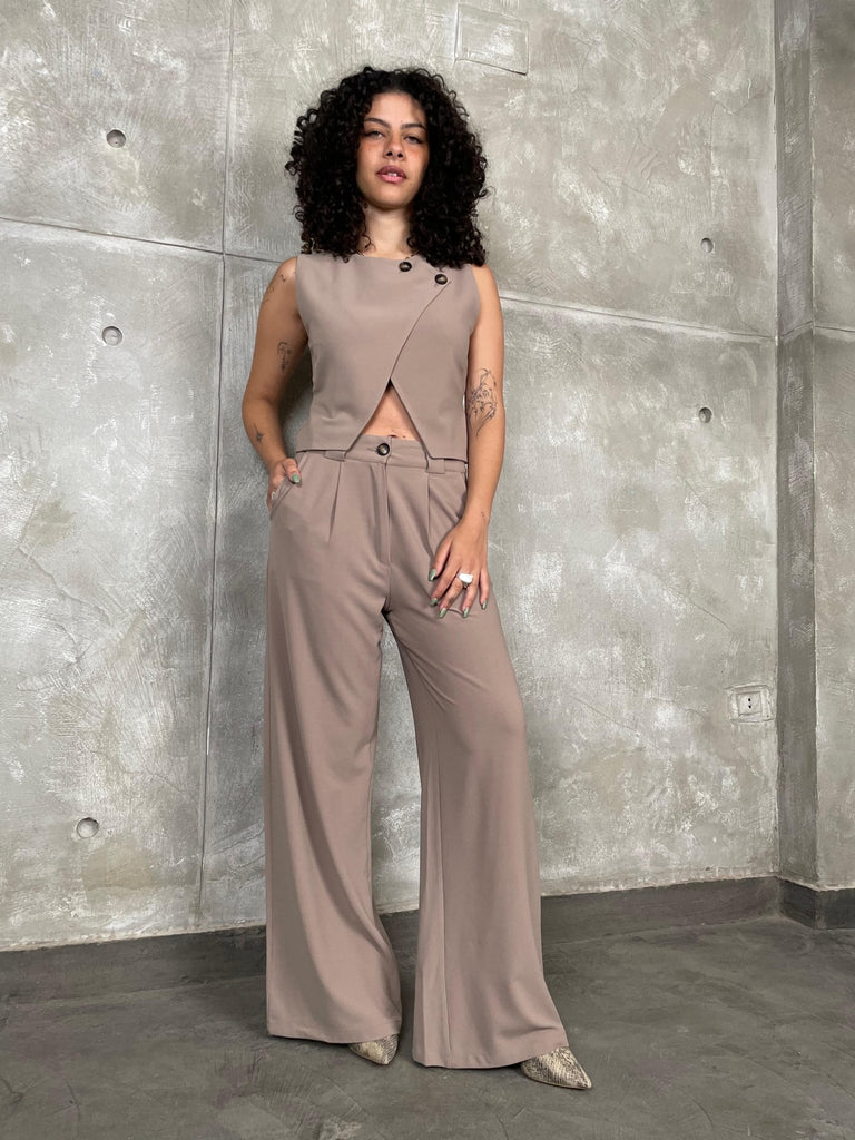 Beige Double Button Wrap Vest - Mii