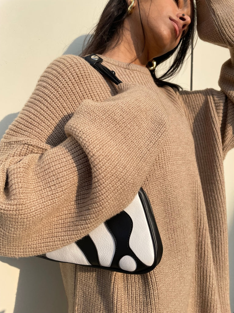 Beige Frenchy Ripped Knit Sweater Dress - Mii