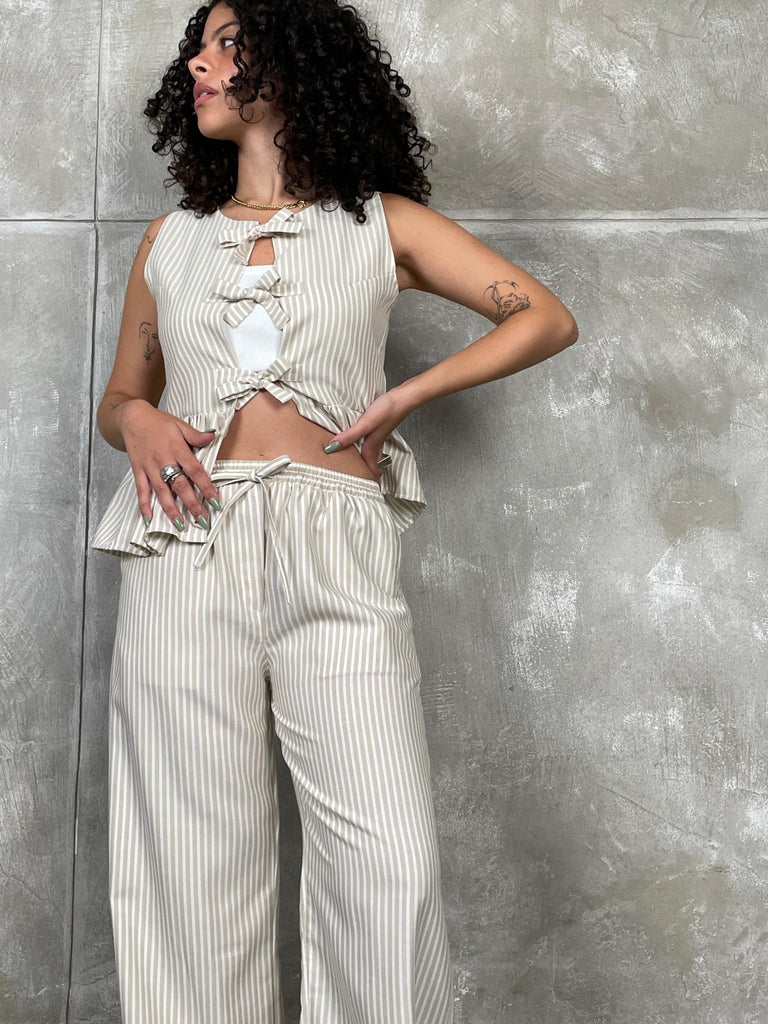 Beige Frenchy Striped Sleeveless Top - Mii