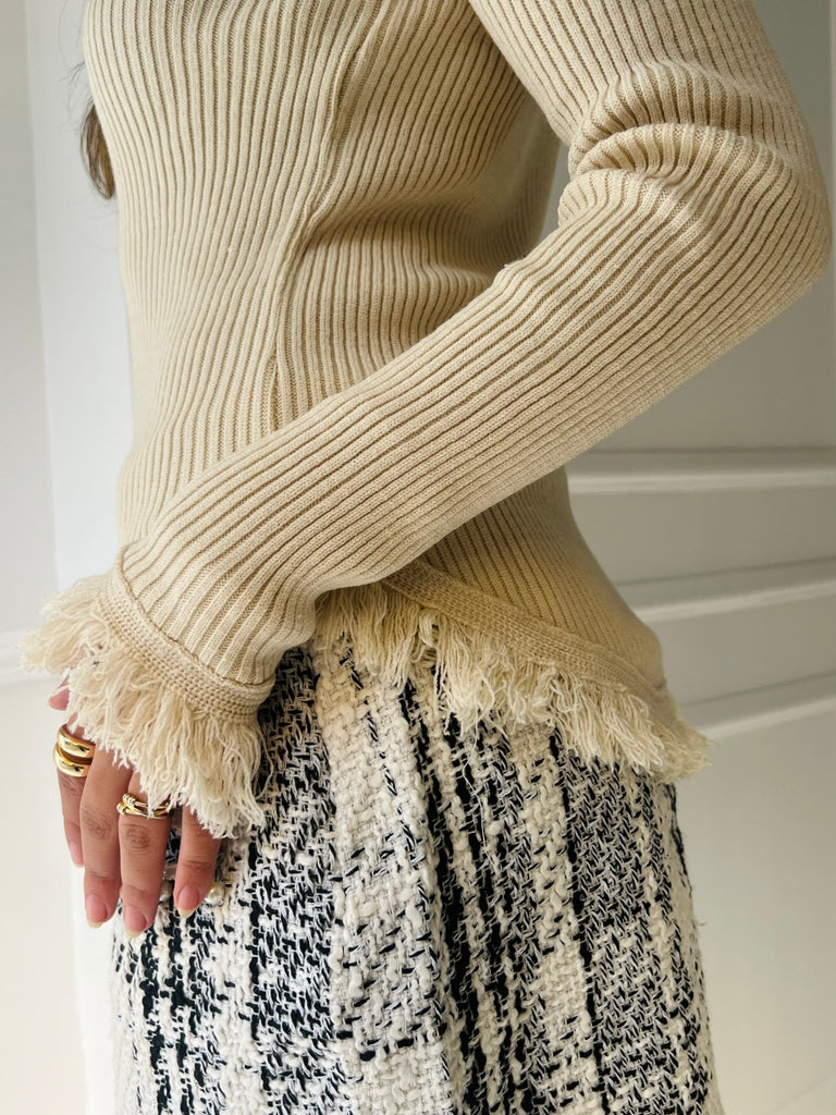 Beige Fringe Basic Pullover - Mii