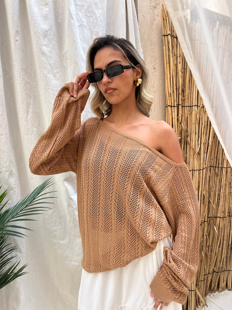 Beige Hollow Out Blouse - Mii