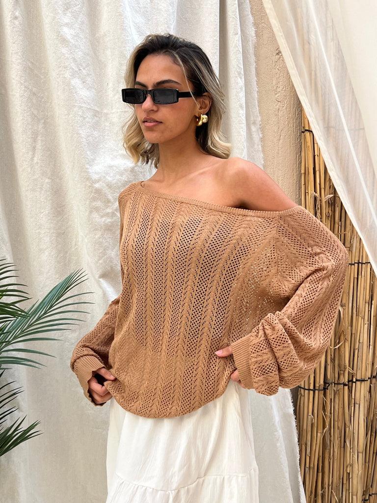 Beige Hollow Out Blouse - Mii