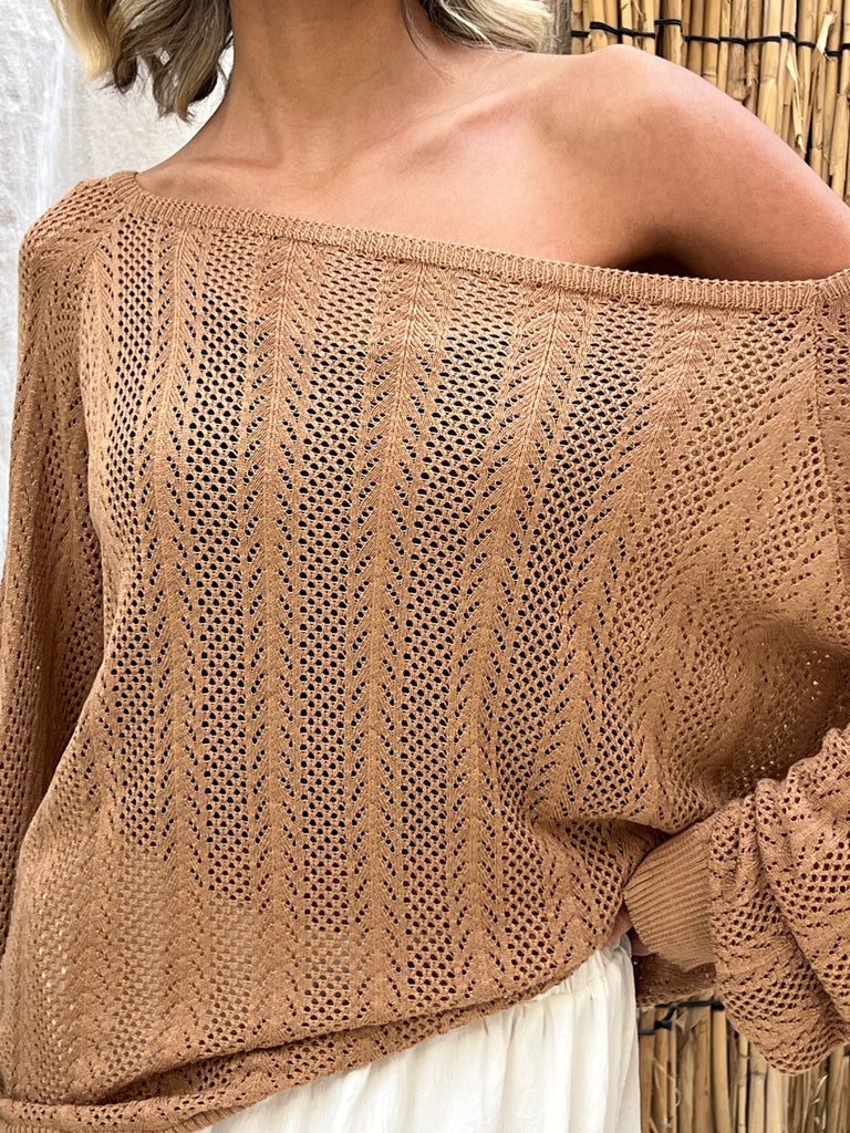 Beige Hollow Out Blouse - Mii