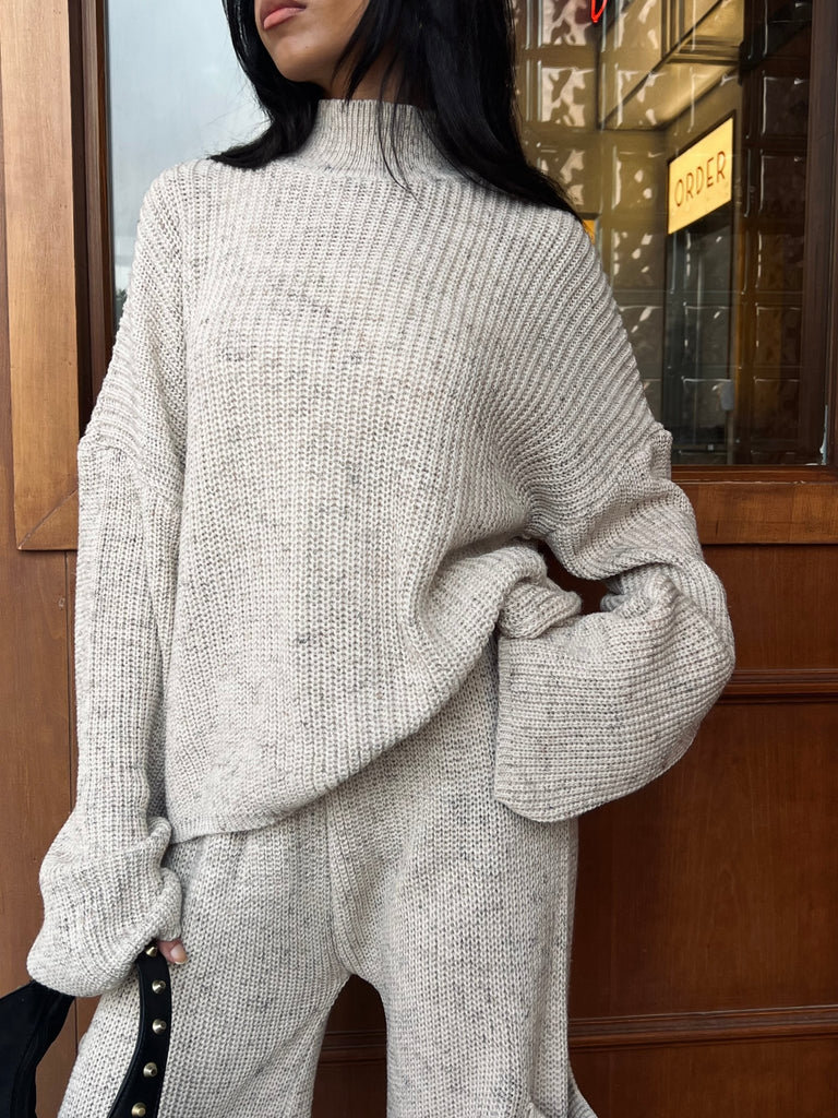 Beige Knit Tweed Threads Cargo Set - Mii