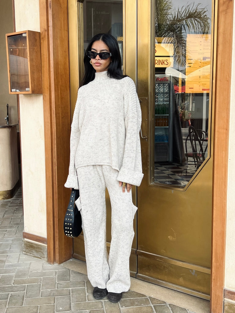 Beige Knit Tweed Threads Cargo Set - Mii