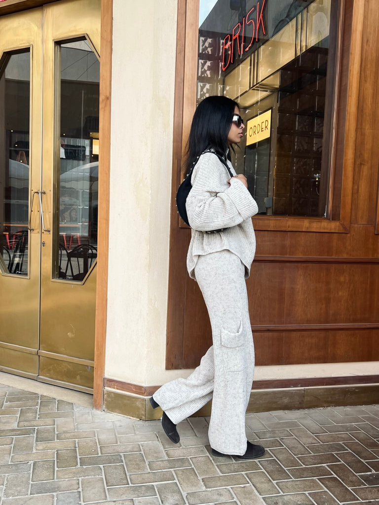 Beige Knit Tweed Threads Cargo Set - Mii