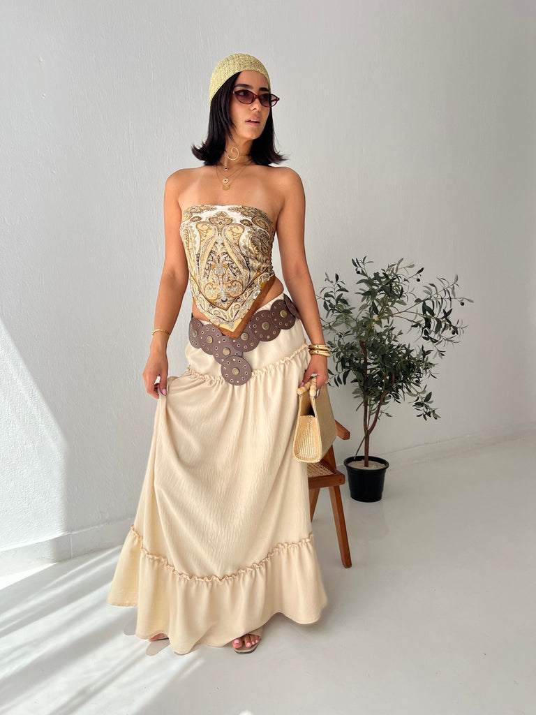 Beige Layered Boho Skirt - Mii