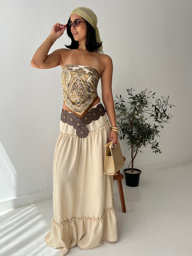Beige Layered Boho Skirt - Mii