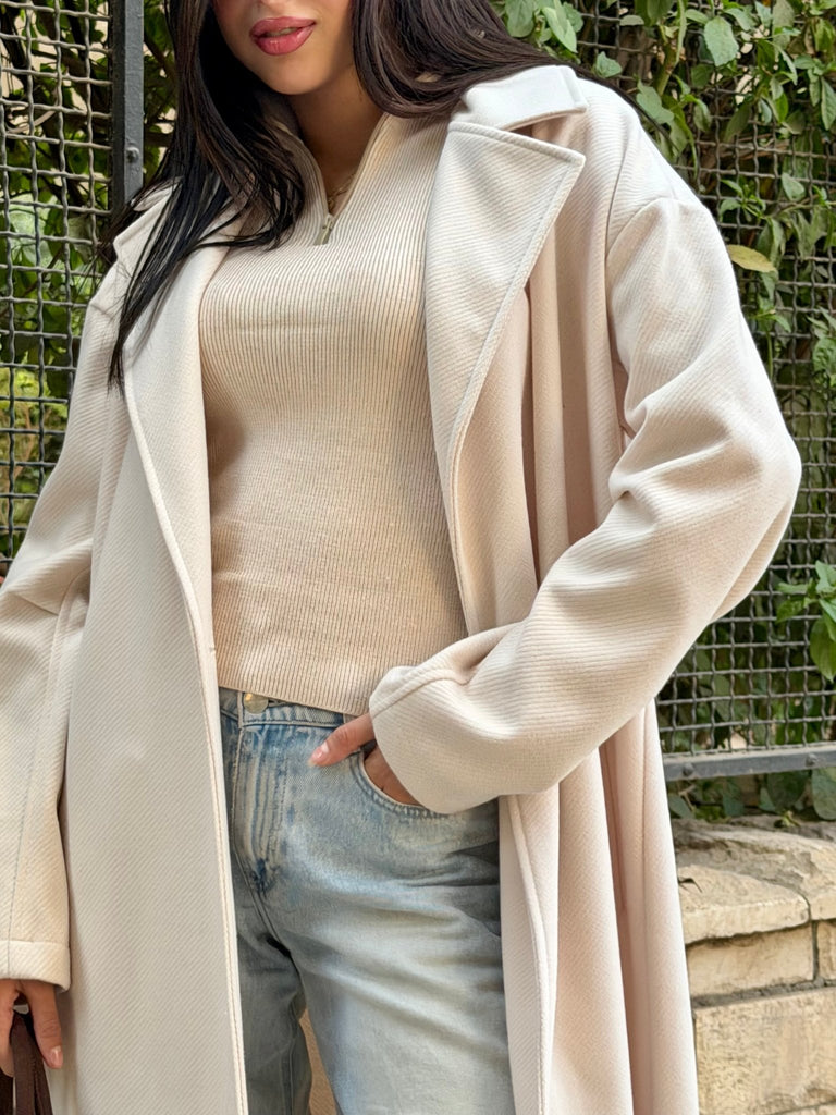 Beige Maxi Wool Coat - Mii