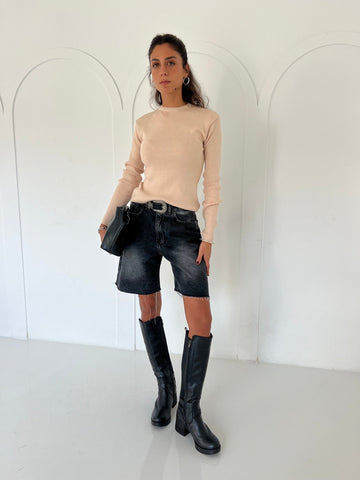 Beige Round Basic Top - Mii
