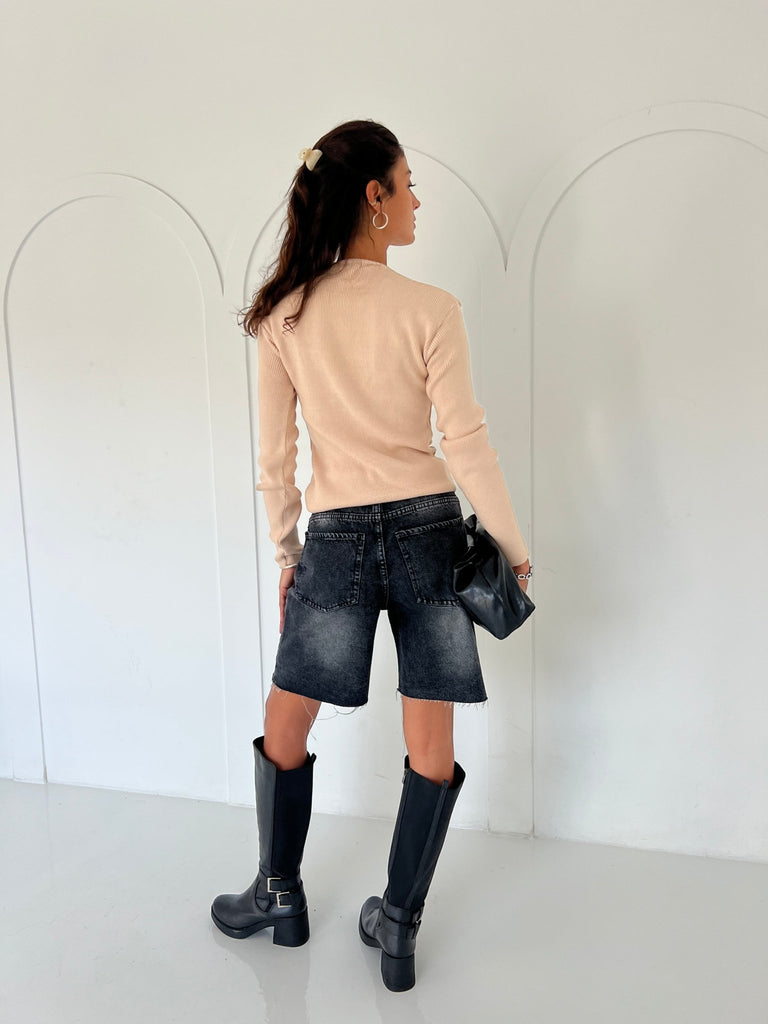 Beige Round Basic Top - Mii