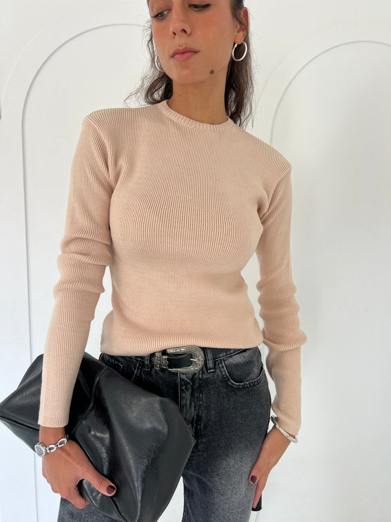 Beige Round Basic Top - Mii