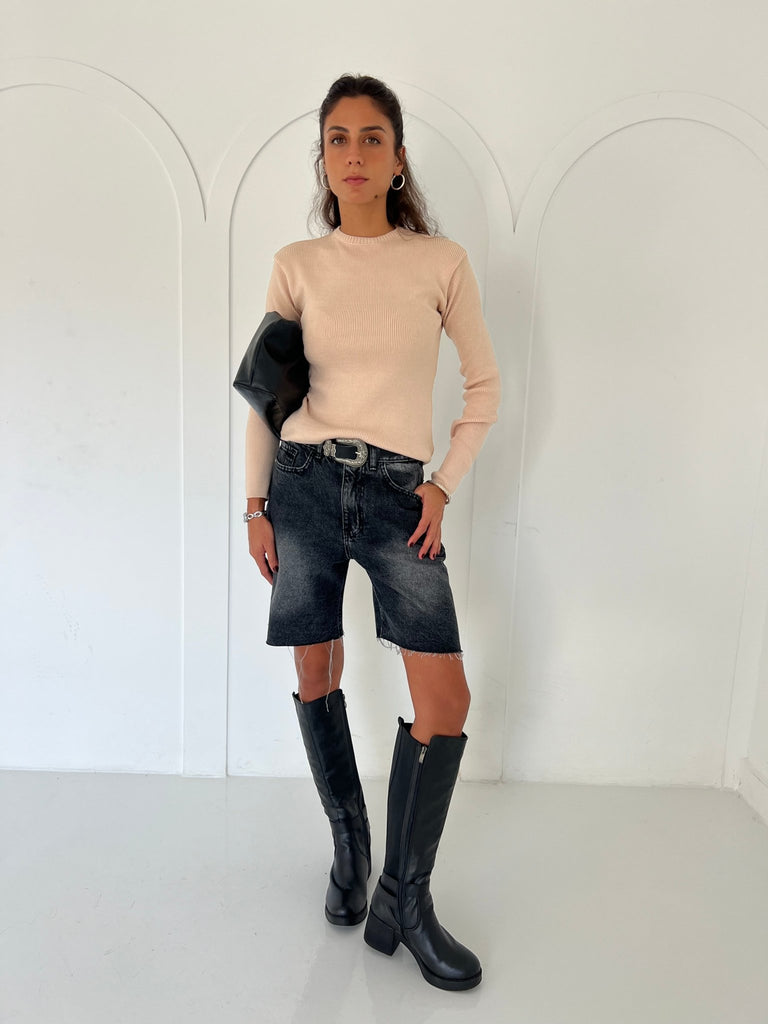 Beige Round Basic Top - Mii