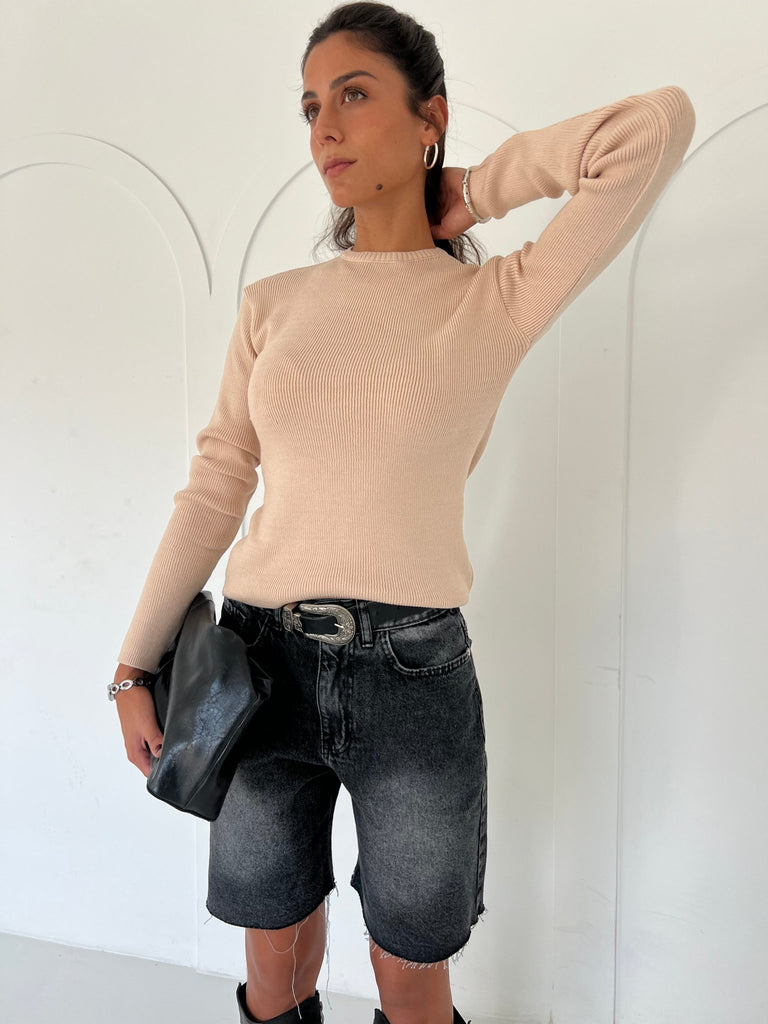 Beige Round Basic Top - Mii