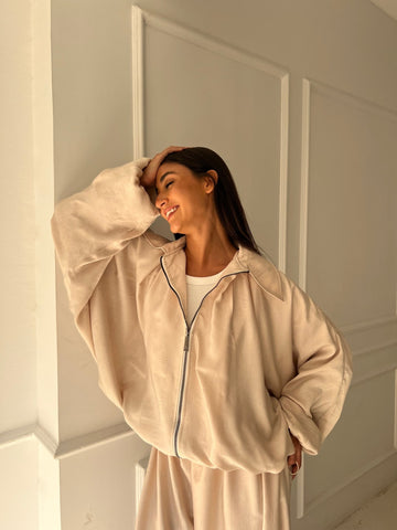 Beige Satin Balloon Jacket - Mii