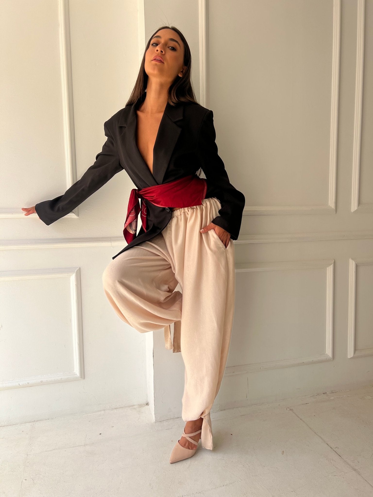 Beige Satin Balloon Pants – Mii