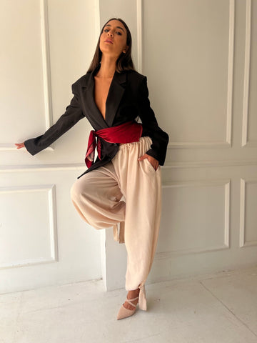 Beige Satin Balloon Pants - Mii