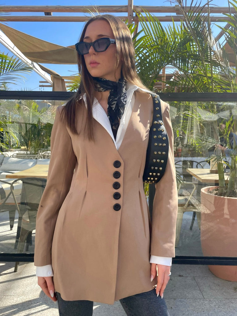 Beige Snatched Waist Blazer - Mii