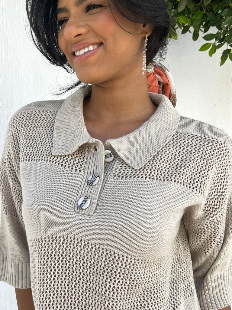 Beige Summer Knitted Short Set - Mii