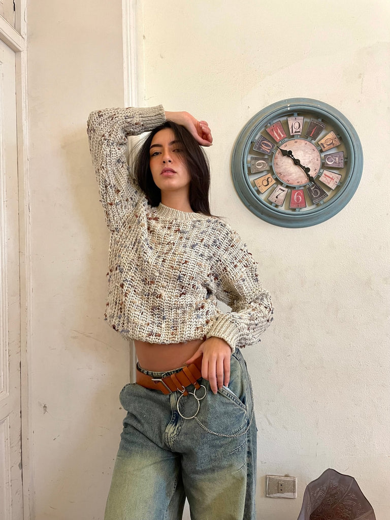 Beige Tweed Pullover - Mii