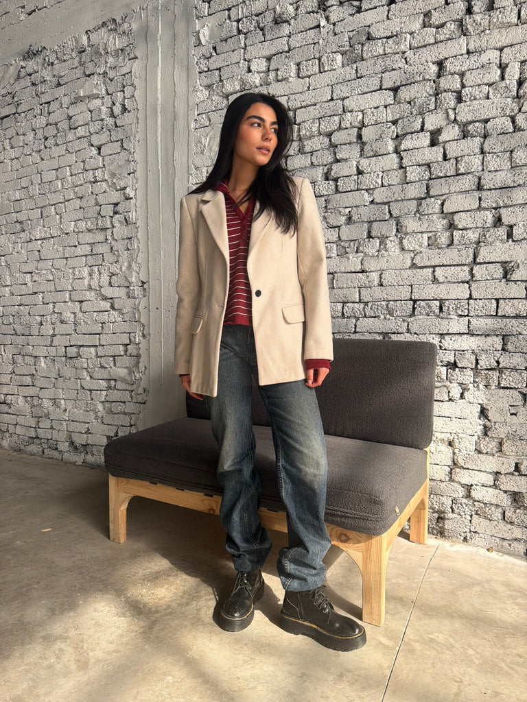 Beige Woven Fabric Blazer - Mii