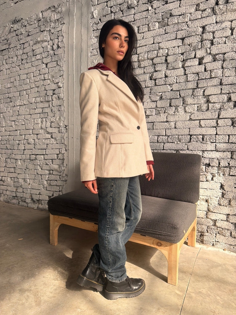 Beige Woven Fabric Blazer - Mii