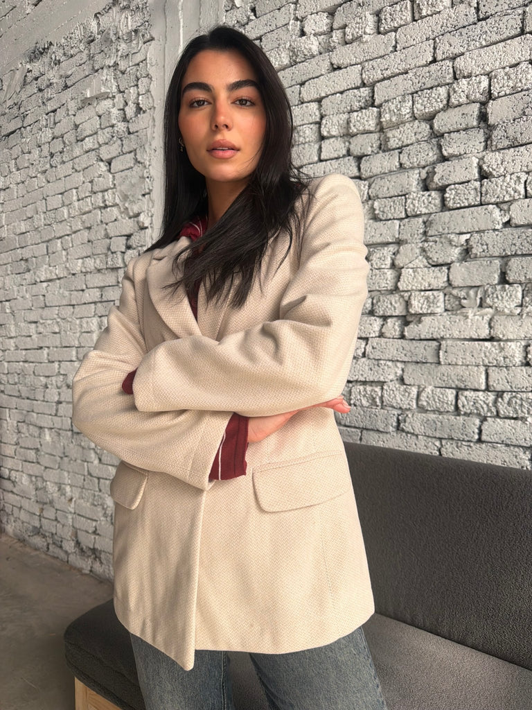 Beige Woven Fabric Blazer - Mii