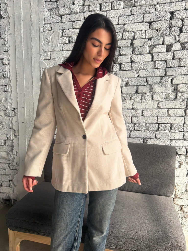 Beige Woven Fabric Blazer - Mii