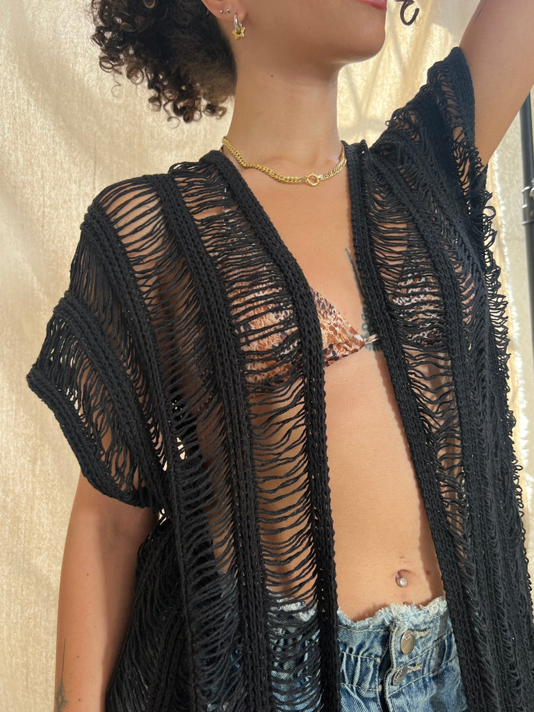 Black Beach Coverup Long Cardigan - Mii