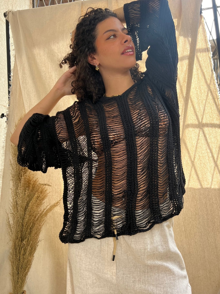 Black Beach Coverup Short Dress - Mii