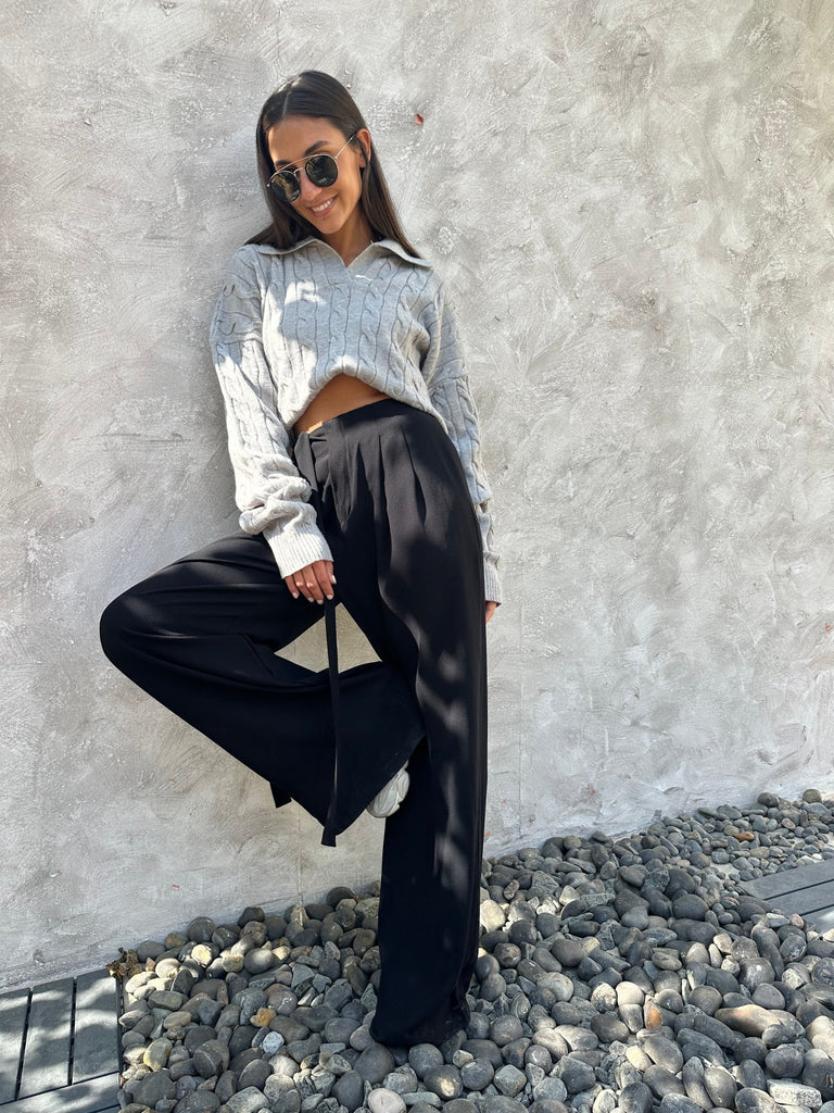 Black Belted Formal Pants - Mii