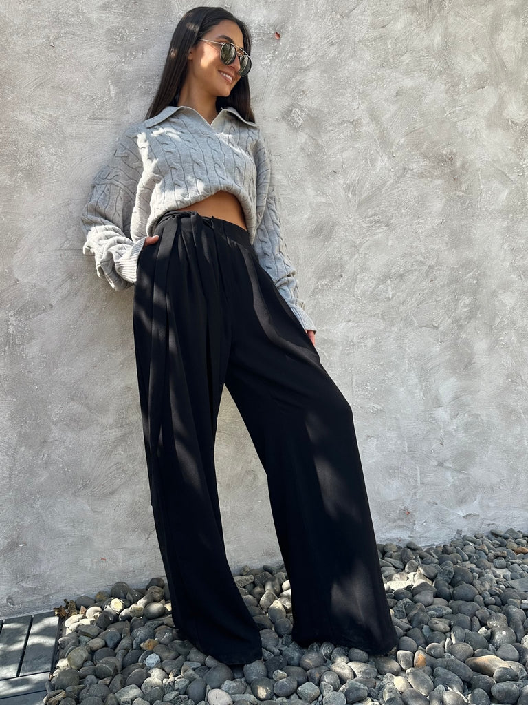 Black Belted Formal Pants - Mii