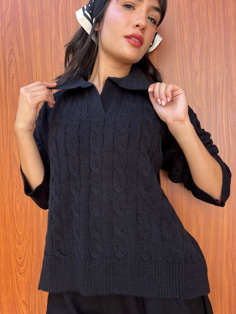 Black Braided Pullover - Mii