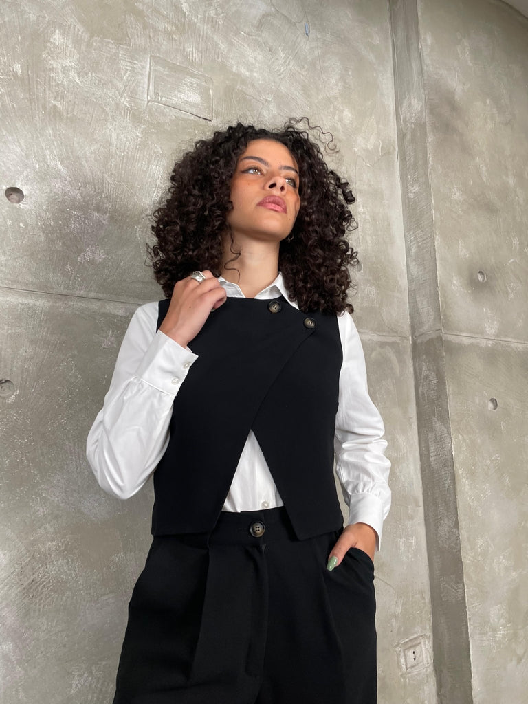 Black Double Button Wrap Vest - Mii