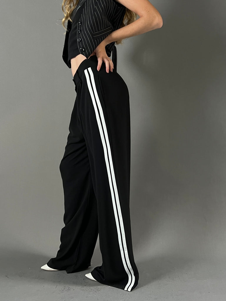 Black Formal Side Striped Pants - Mii