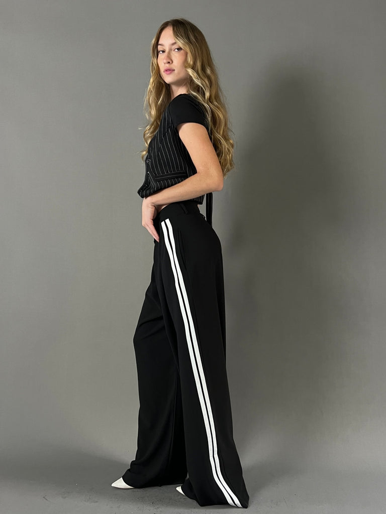 Black Formal Side Striped Pants - Mii