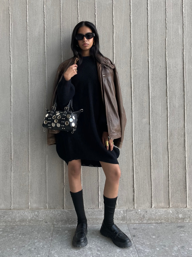 Black Frenchy Ripped Knit Sweater Dress - Mii