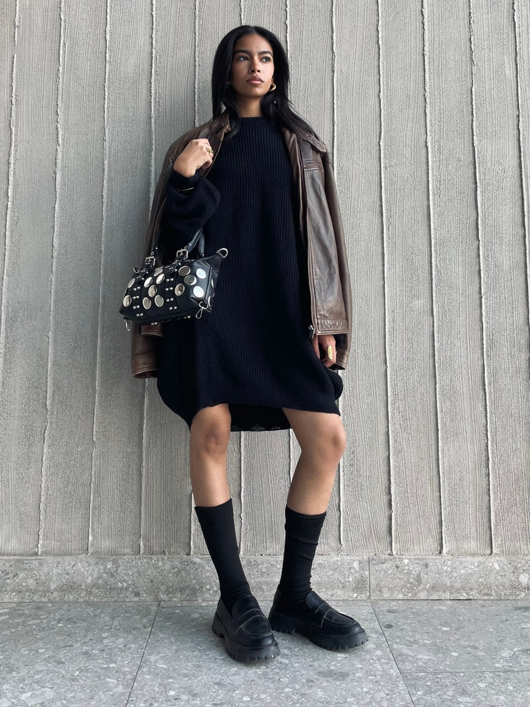 Black Frenchy Ripped Knit Sweater Dress - Mii