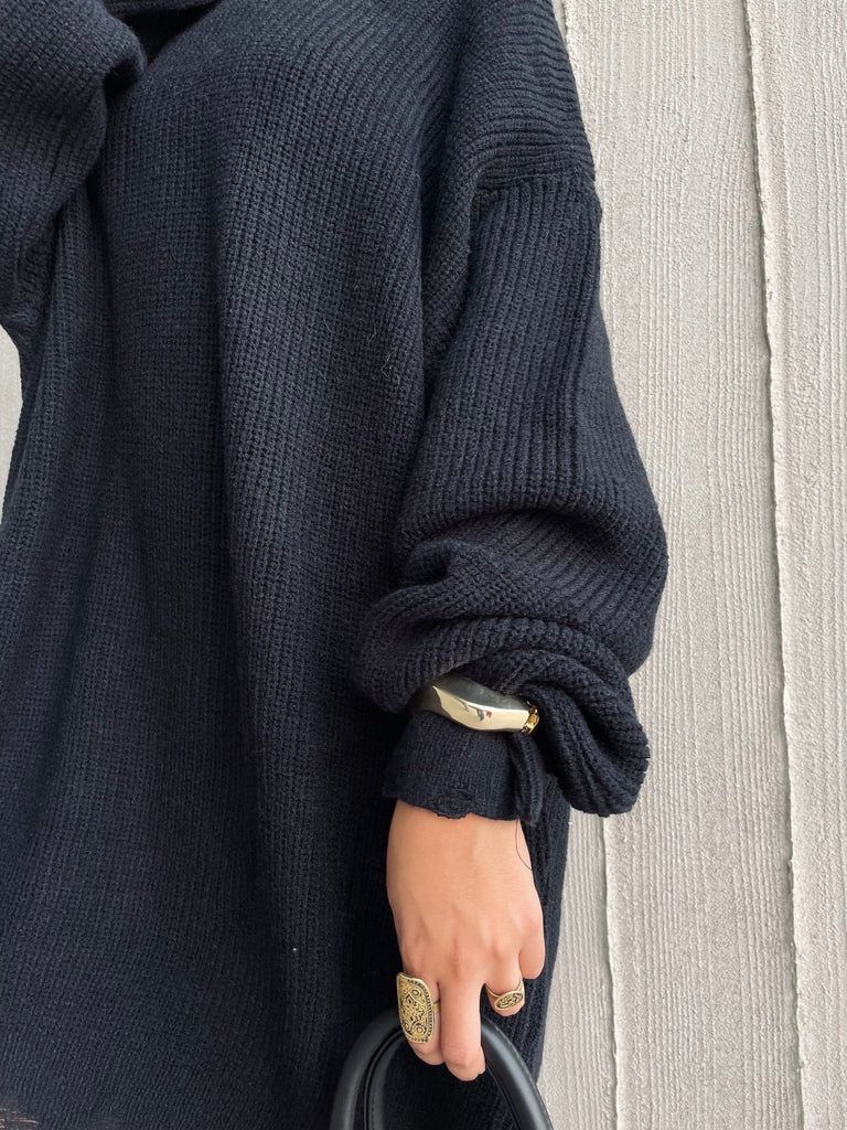 Black Frenchy Ripped Knit Sweater Dress - Mii