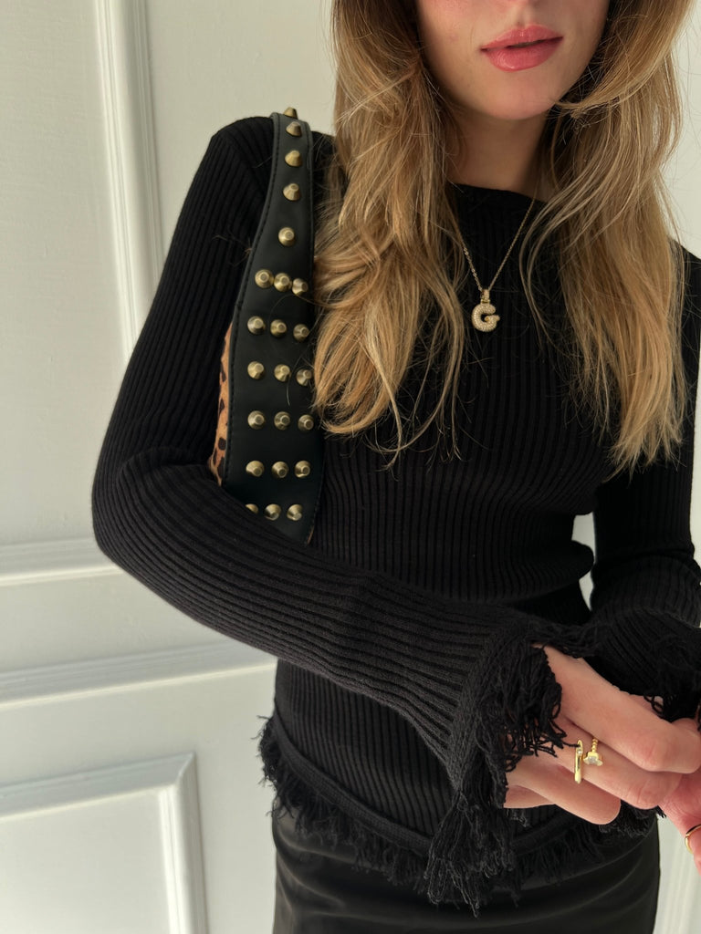 Black Fringe Pullover - Mii