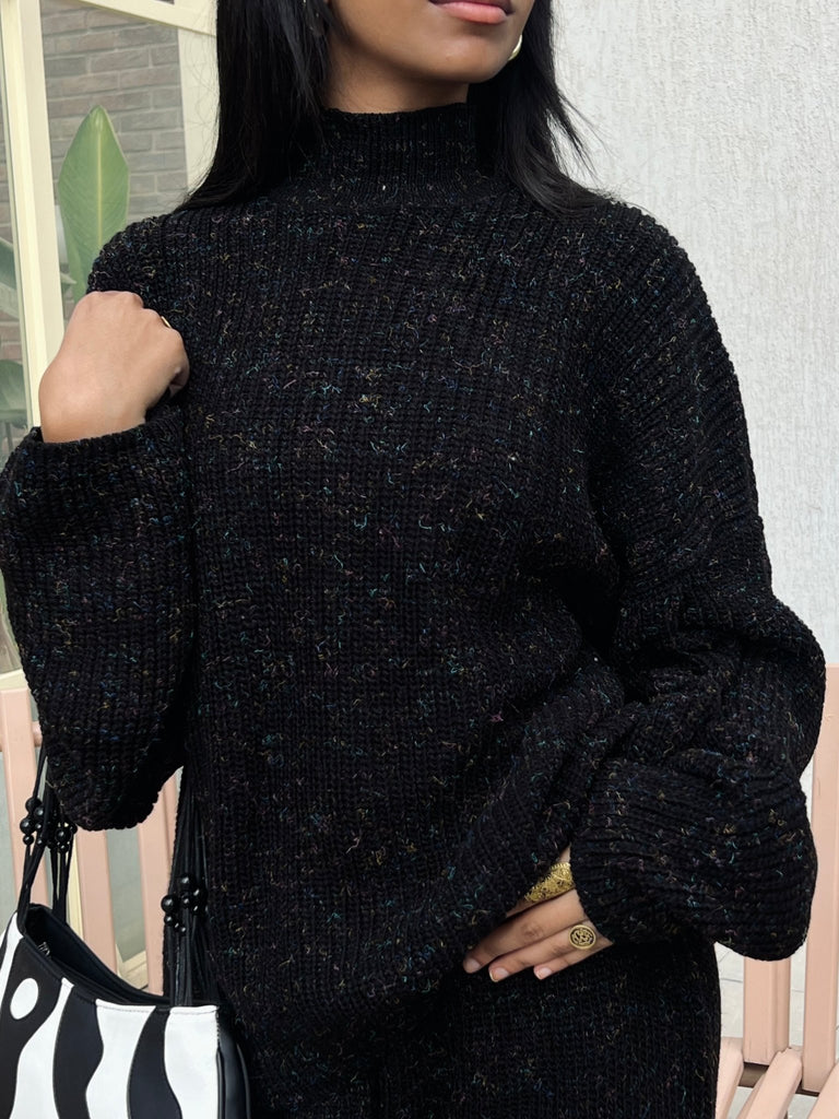 Black Knit Tweed Threads Cargo Set - Mii