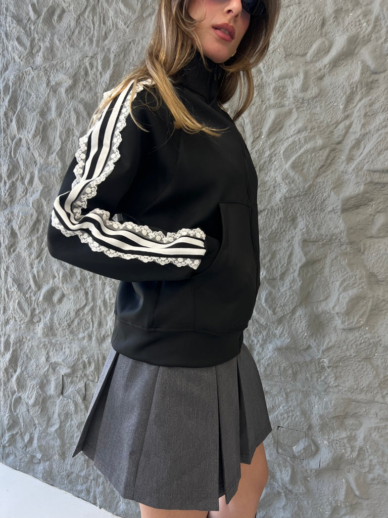 Black Lace Stripes Jacket - Mii